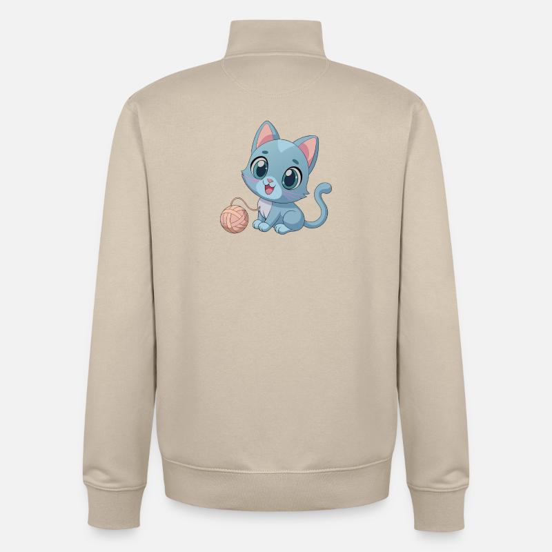 Verspieltes blaues Kätzchen mit Wollknäuel - Unisex Organic Zip Sweatshirt von Stanley/Stella - Cremebeige