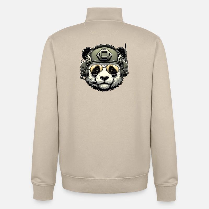 Panda Military Army Design - Sweat zippé unisexe en coton bio Stanley/Stella - beige crème