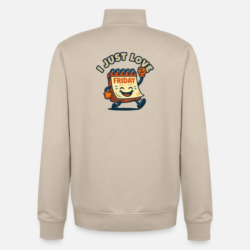 Dessin animé J’adore le vendredi - Sweat zippé unisexe en coton bio Stanley/Stella - beige crème