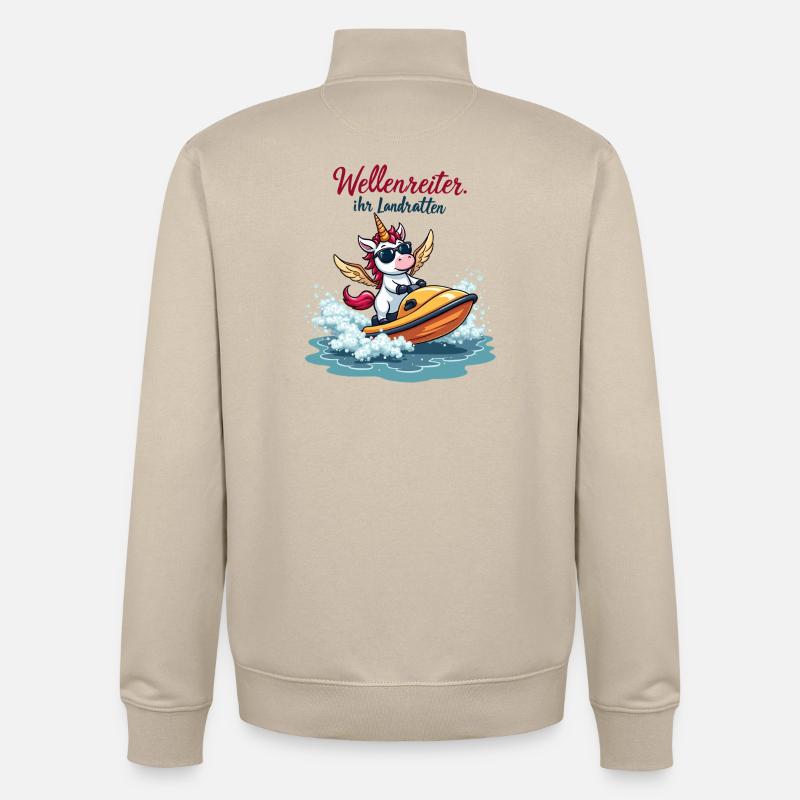 Surfeur Licorne - Sweat zippé unisexe en coton bio Stanley/Stella - beige crème
