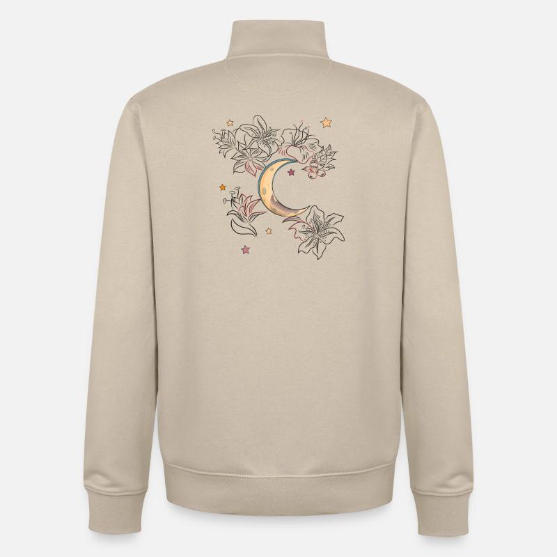 Lune avec des fleurs - Sweat zippé unisexe en coton bio Stanley/Stella - beige crème