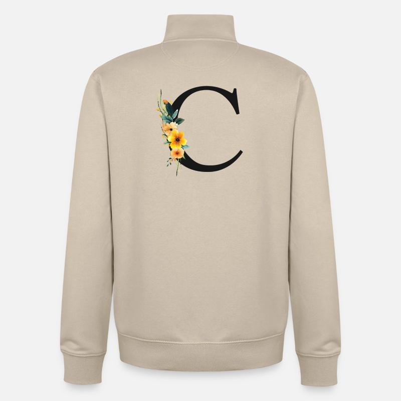 C Monogram, Floral, Customizable - Unisex Organic Zip Sweatshirt by Stanley/Stella - desert dust