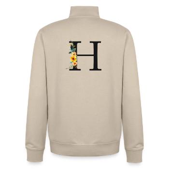 H Monogramme, Floral, Personnalisable - Sweat zippé unisexe en coton bio Stanley/Stella - beige crème - Dos - AI Model Male 185 dark (185cm)