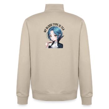 Meine Blutgruppe ist Tee - Unisex Organic Zip Sweatshirt von Stanley/Stella - Cremebeige - Hinten - AI Model Male 185 dark (185cm)