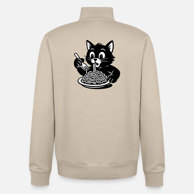Cat Eats Spaghetti Meme - Unisex Organic Zip Sweatshirt by Stanley/Stella - desert dust