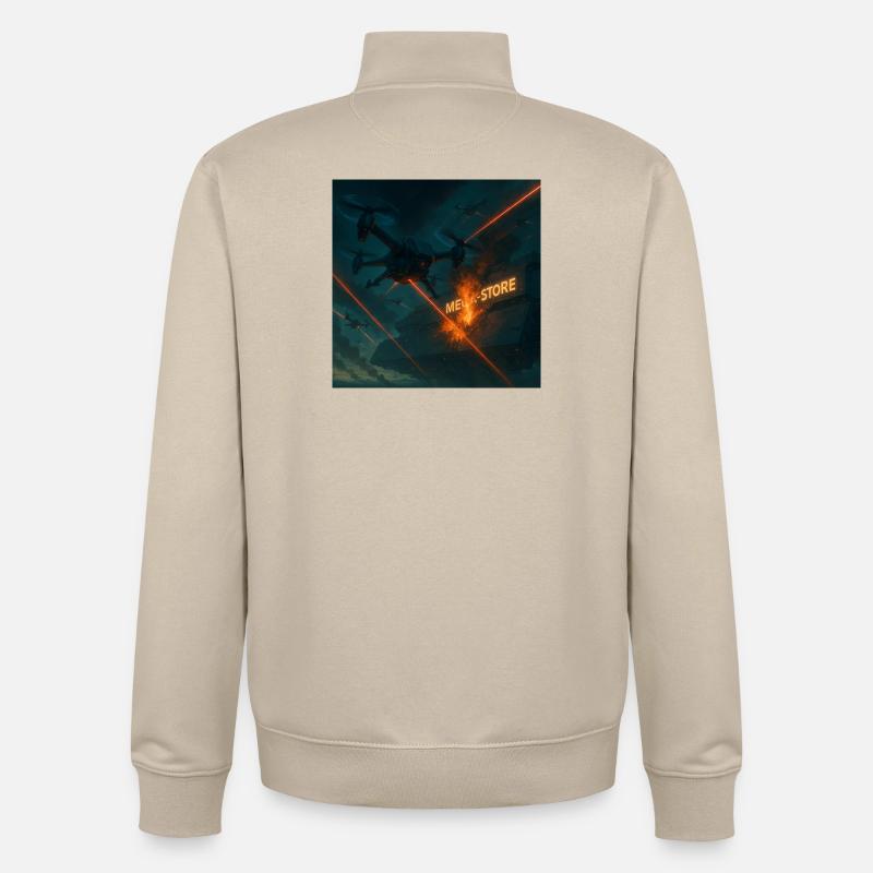 Futuristic Air Base Attack Image - Unisex Organic Zip Sweatshirt by Stanley/Stella - desert dust