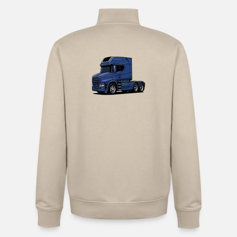 Illustration de style camion bleu - Sweat zippé unisexe en coton bio Stanley/Stella - beige crème