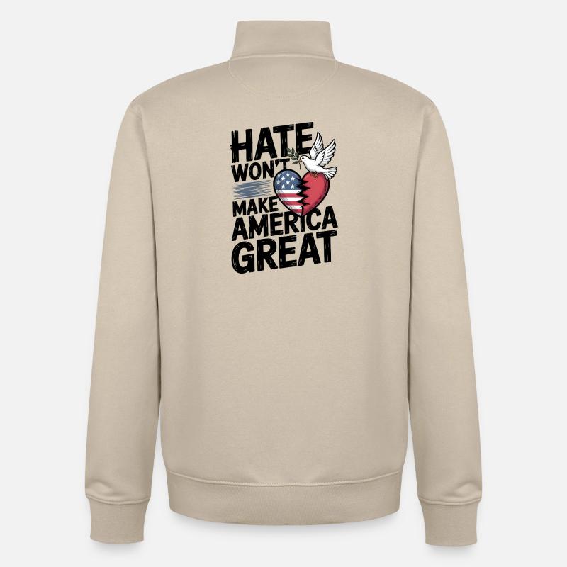 Hass wird Amerika nicht groß machen - Unisex Organic Zip Sweatshirt von Stanley/Stella - Cremebeige