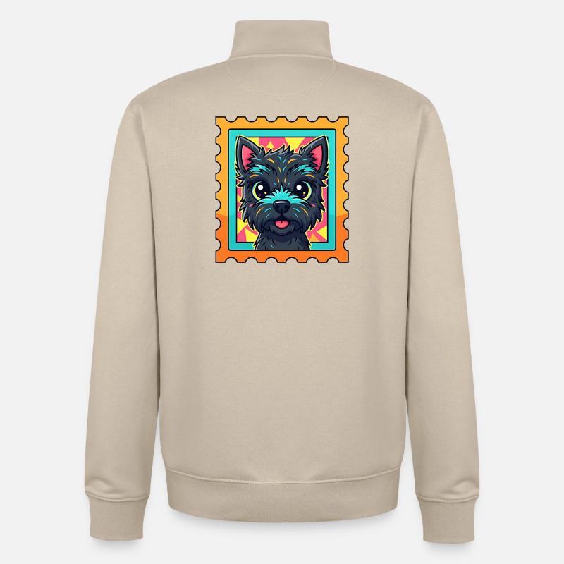 Caricature colorée de chiens terriers sur timbre-poste - Sweat zippé unisexe en coton bio Stanley/Stella - beige crème