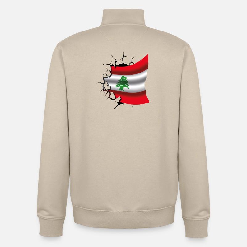Drapeau du Liban - Drapeau Broken Design - Sweat zippé unisexe en coton bio Stanley/Stella - beige crème