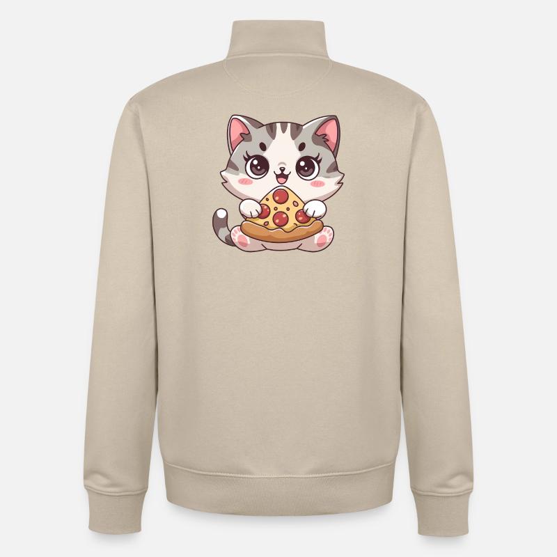Chat mignon mangeant une pizza - Sweat zippé unisexe en coton bio Stanley/Stella - beige crème