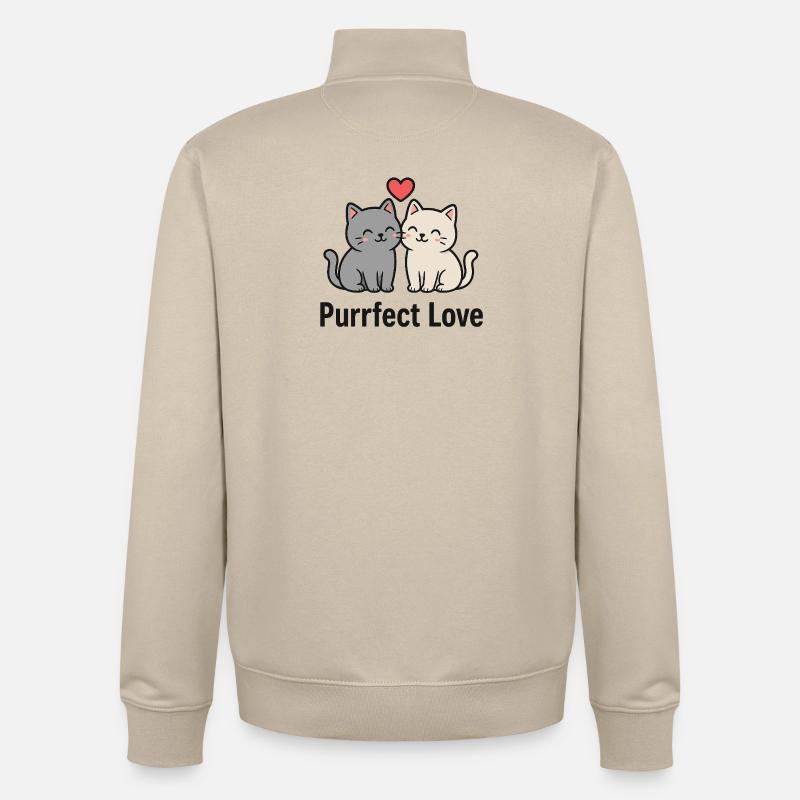 Chat mignon couple avec coeur - Sweat zippé unisexe en coton bio Stanley/Stella - beige crème