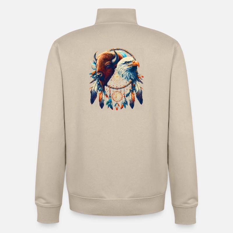 Falke und ätherisches Büffel-Mandala - Unisex Organic Zip Sweatshirt von Stanley/Stella - Cremebeige