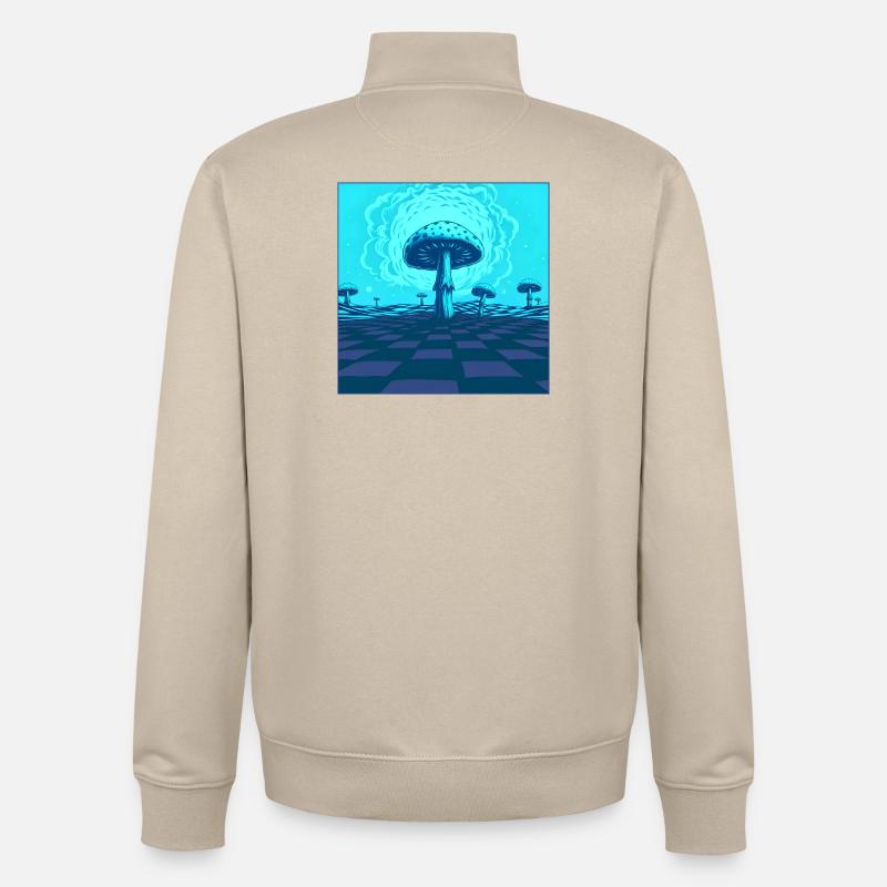 Scène Futuriste De Champignons Psychédéliques Bleus - Sweat zippé unisexe en coton bio Stanley/Stella - beige crème