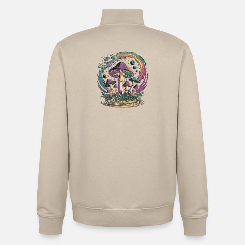 Fantaisie psychédélique de champignon de l’espace - Sweat zippé unisexe en coton bio Stanley/Stella - beige crème
