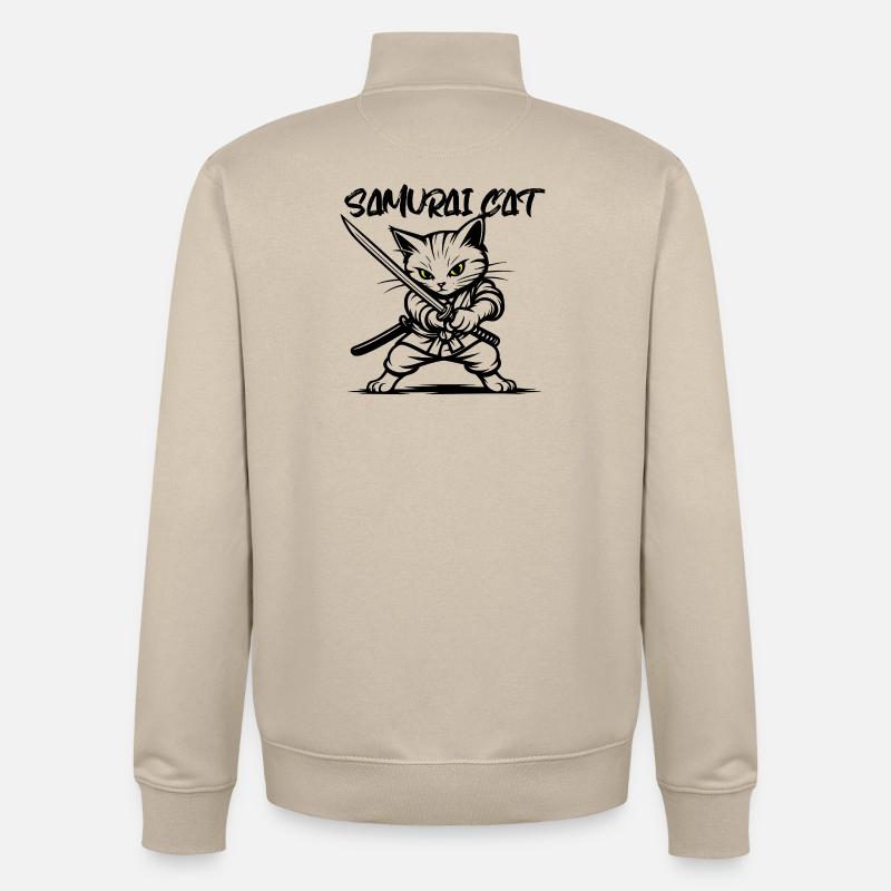 Chat samouraï - Sweat zippé unisexe en coton bio Stanley/Stella - beige crème