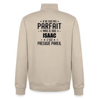 Isaac: authentisch, unvollkommen, oben, Perfektion - Unisex Organic Zip Sweatshirt von Stanley/Stella - Cremebeige - Hinten - AI Model Male 185 dark (185cm)