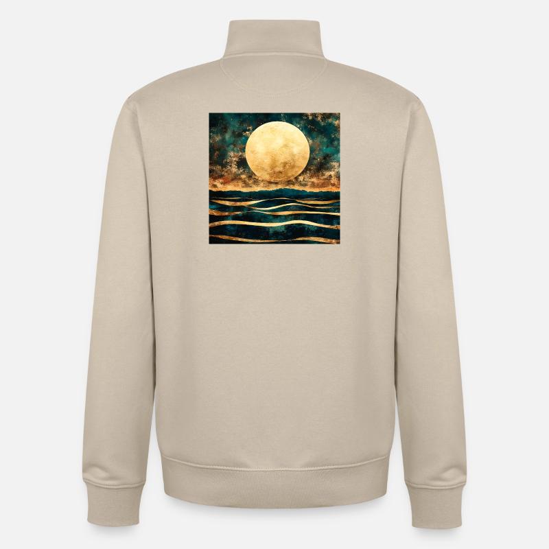 Lune dorée sur horizon aquarelle - Sweat zippé unisexe en coton bio Stanley/Stella - beige crème