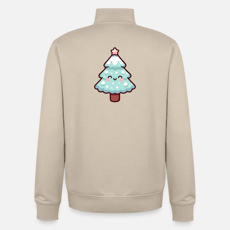 Conception d’arbre de Noël enneigé kawaii - Sweat zippé unisexe en coton bio Stanley/Stella - beige crème