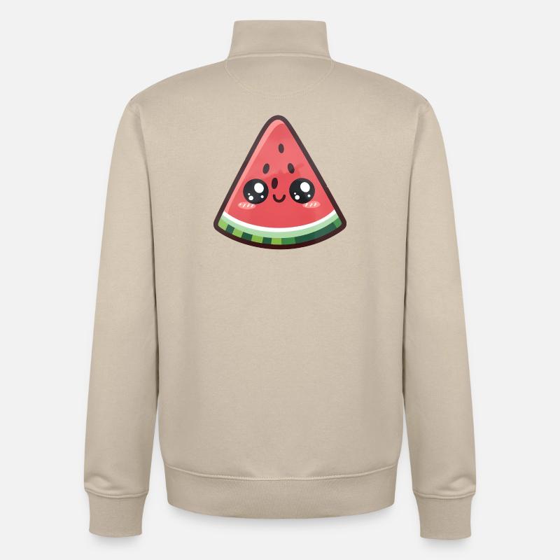 Tranche de pastèque kawaii - Sweat zippé unisexe en coton bio Stanley/Stella - beige crème