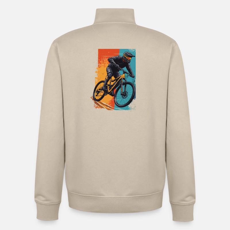 Dynamischer Mountainbiker im Action-Design - Unisex Organic Zip Sweatshirt von Stanley/Stella - Cremebeige