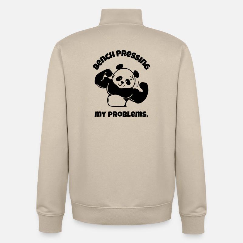 Développé couché Mes problèmes - Sweat zippé unisexe en coton bio Stanley/Stella - beige crème