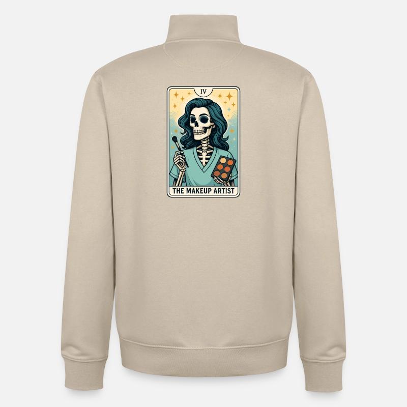 Maquilleuse squelette, conception de tarot - Sweat zippé unisexe en coton bio Stanley/Stella - beige crème