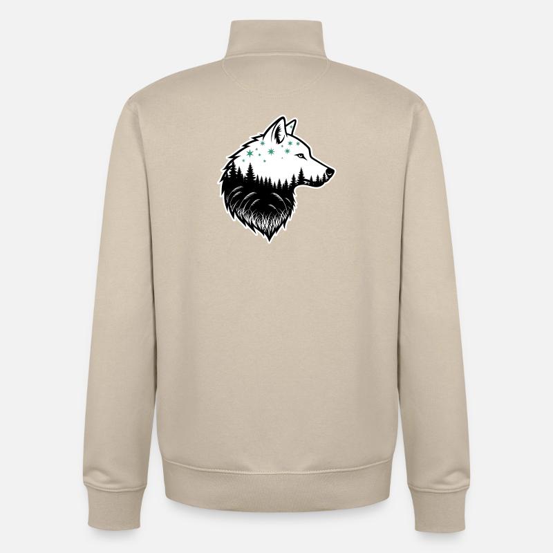 Silhouette de loup, forêt nocturne - Sweat zippé unisexe en coton bio Stanley/Stella - beige crème