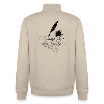 I don't like school - Unisex Organic Zip Sweatshirt by Stanley/Stella - desert dust - Back - AI Model Male 185 dark (185cm)