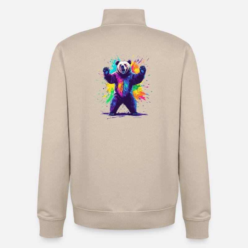 Bär mit bunter Farbexplosion - Unisex Organic Zip Sweatshirt von Stanley/Stella - Cremebeige