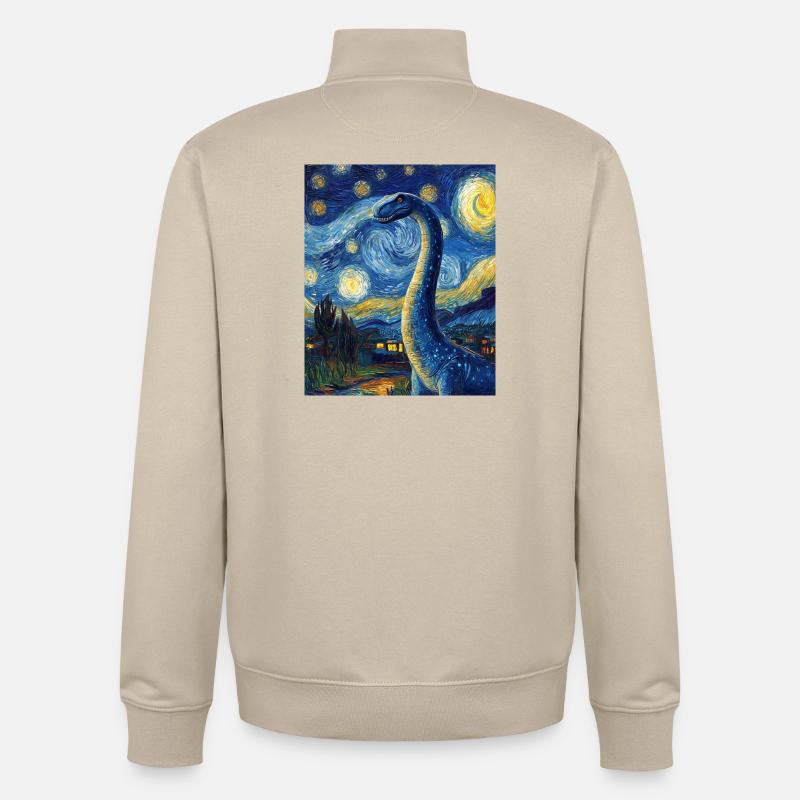 Brachiosaure Dino Style Van Gogh Étoilé - Sweat zippé unisexe en coton bio Stanley/Stella - beige crème