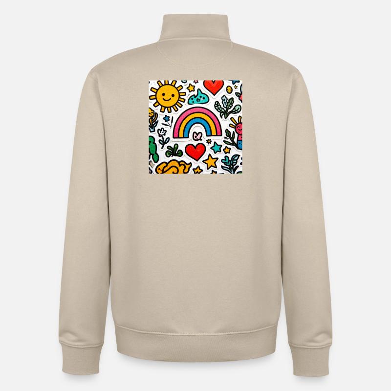 Fröhlicher Doodle-Regenbogen - Unisex Organic Zip Sweatshirt von Stanley/Stella - Cremebeige