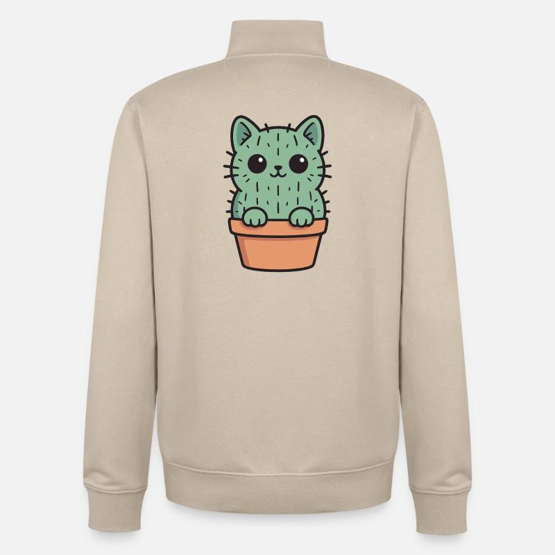Conception de chaton cactus mignon - Sweat zippé unisexe en coton bio Stanley/Stella - beige crème
