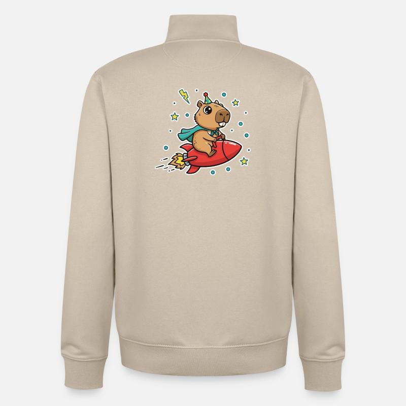 Capybara in Kinderrakete - Unisex Organic Zip Sweatshirt von Stanley/Stella - Cremebeige