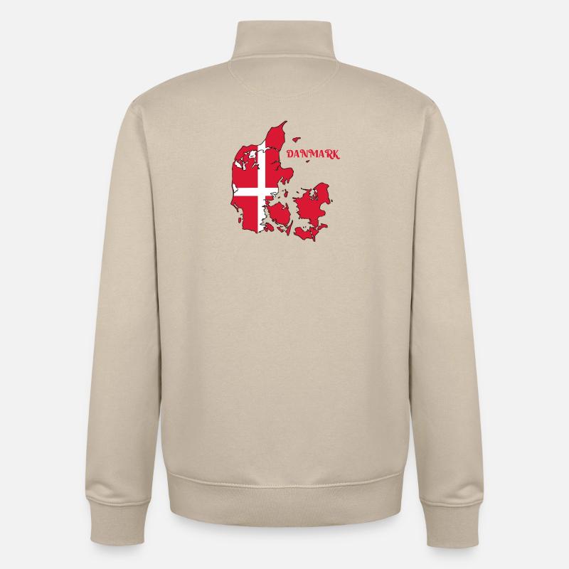 Carte du Danemark avec drapeau - Sweat zippé unisexe en coton bio Stanley/Stella - beige crème