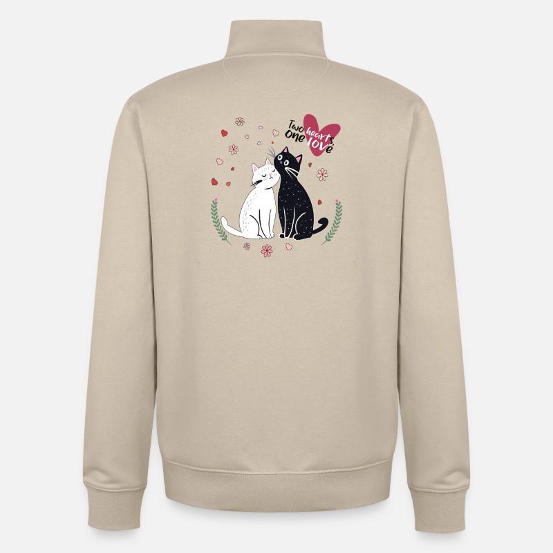 Chats joueurs avec des cœurs - Sweat zippé unisexe en coton bio Stanley/Stella - beige crème