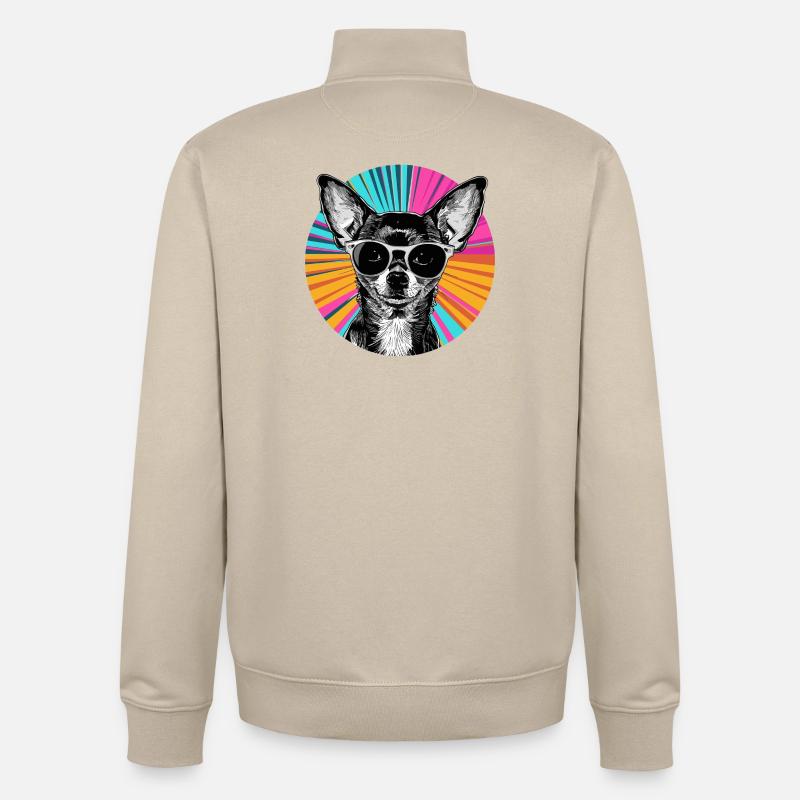 Chihuahua avec lunettes de soleil rétro - Sweat zippé unisexe en coton bio Stanley/Stella - beige crème