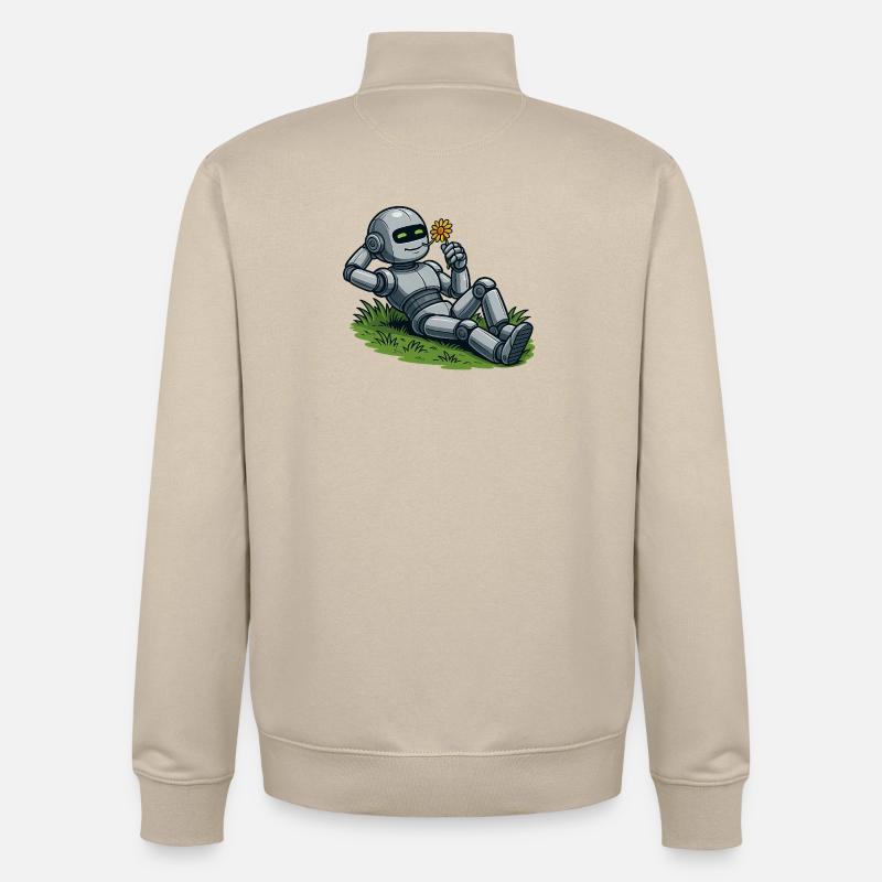 Roboter mit Blume auf einen Rasen - Unisex Organic Zip Sweatshirt von Stanley/Stella - Cremebeige