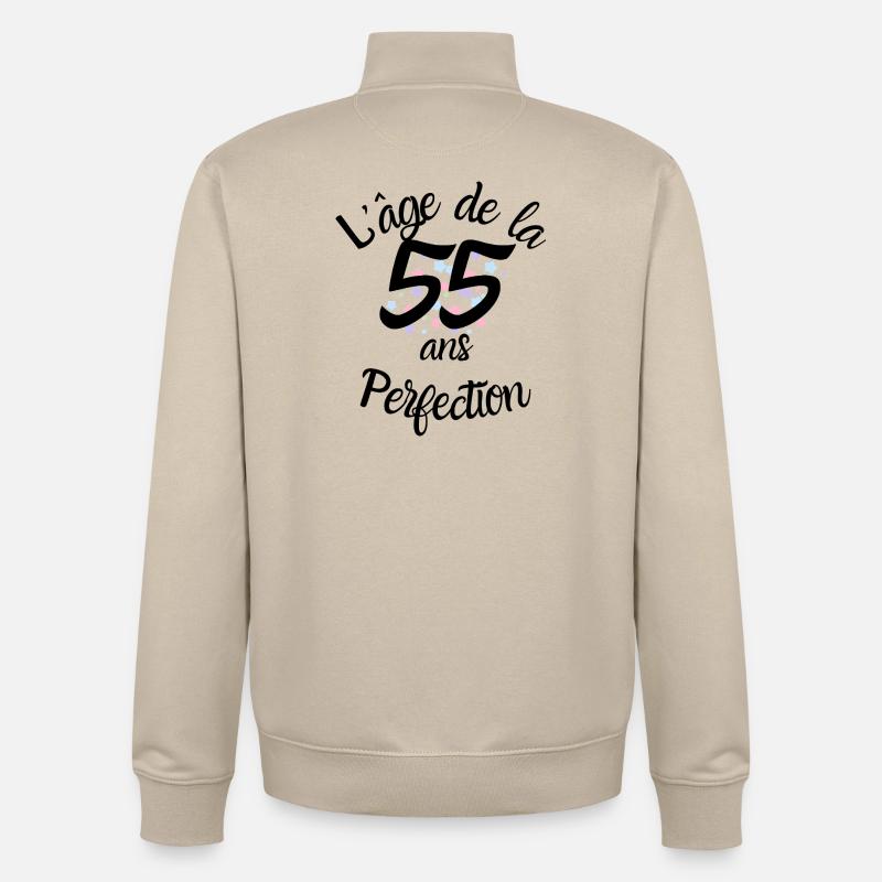 55 ans, l'âge de la perfection - Sweat zippé unisexe en coton bio Stanley/Stella - beige crème