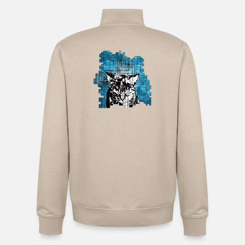 Graffiti-Stil Katzenporträt mit blauer Explosion - Unisex Organic Zip Sweatshirt von Stanley/Stella - Cremebeige