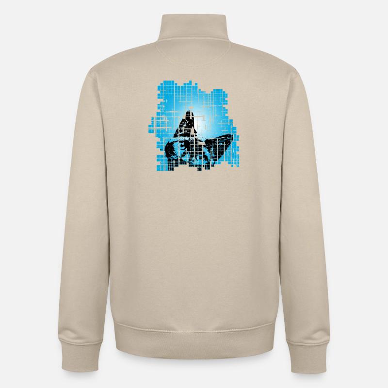 Chat en Pixel Grid Bleu - Sweat zippé unisexe en coton bio Stanley/Stella - beige crème