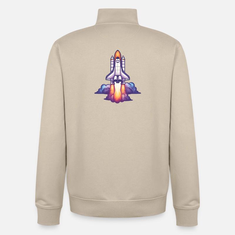 Fusée de dessin animé en vol - Sweat zippé unisexe en coton bio Stanley/Stella - beige crème