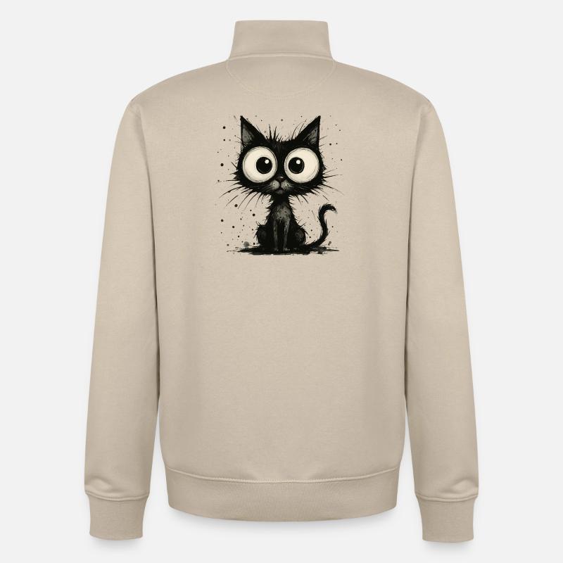 Drôle de chat noir avec de grands yeux – splash - Sweat zippé unisexe en coton bio Stanley/Stella - beige crème