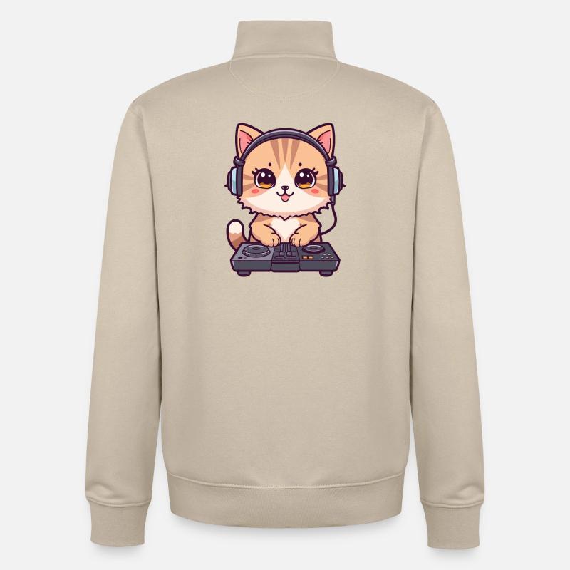 Katze als DJ mit Kopfhörer - Unisex Organic Zip Sweatshirt von Stanley/Stella - Cremebeige