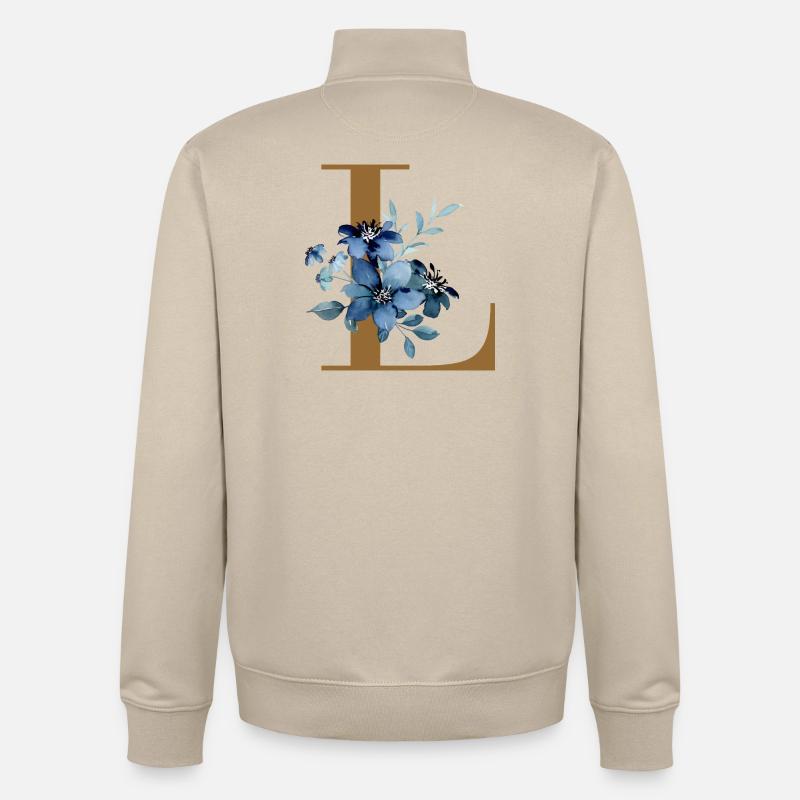 Blaues Blumen Monogramm Design Buchstabe L - Unisex Organic Zip Sweatshirt von Stanley/Stella - Cremebeige