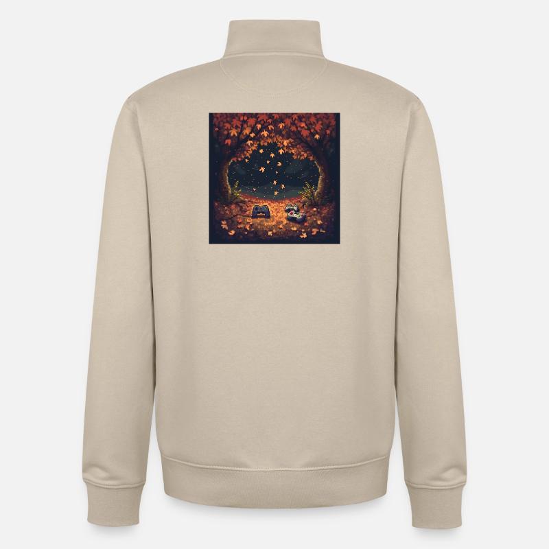 Pixel Feuilles d’automne - Sweat zippé unisexe en coton bio Stanley/Stella - beige crème