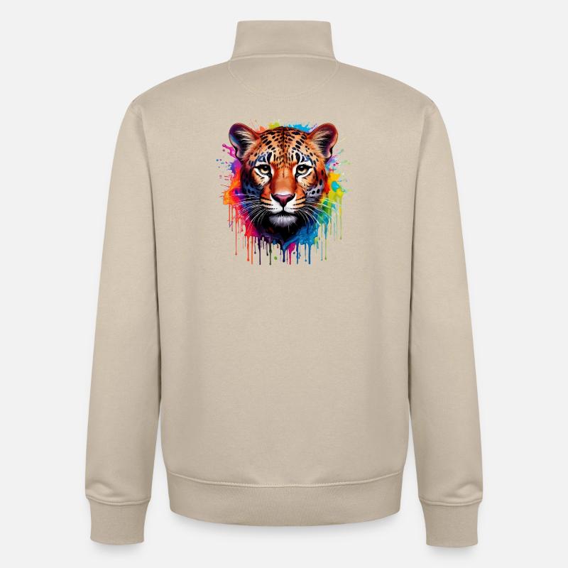 Leopard Farbexplosion Aquarell - Unisex Organic Zip Sweatshirt von Stanley/Stella - Cremebeige
