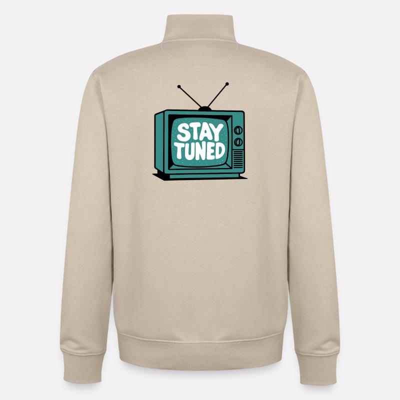 Restez à l’écoute TV rétro - Sweat zippé unisexe en coton bio Stanley/Stella - beige crème