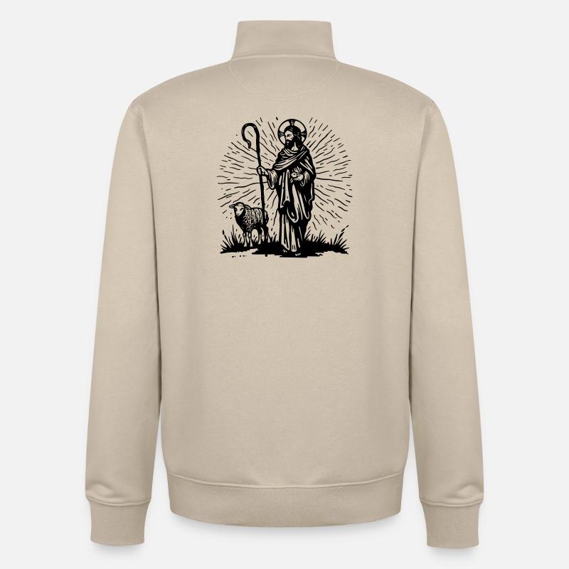 Illustration du Bon Pasteur - Sweat zippé unisexe en coton bio Stanley/Stella - beige crème