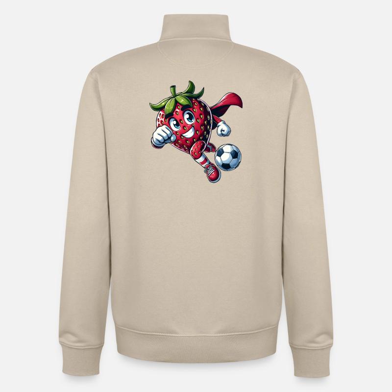 Fußball Erdbeere Superheld Kicker Comic - Unisex Organic Zip Sweatshirt von Stanley/Stella - Cremebeige